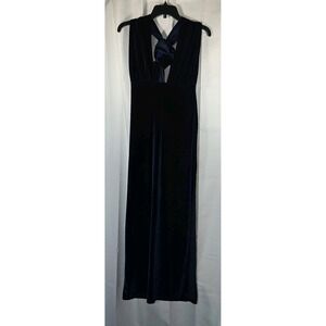 Formal Evening Halter Gown Dress, Maxi Length Navy Blue‎ Sparkly Velvet